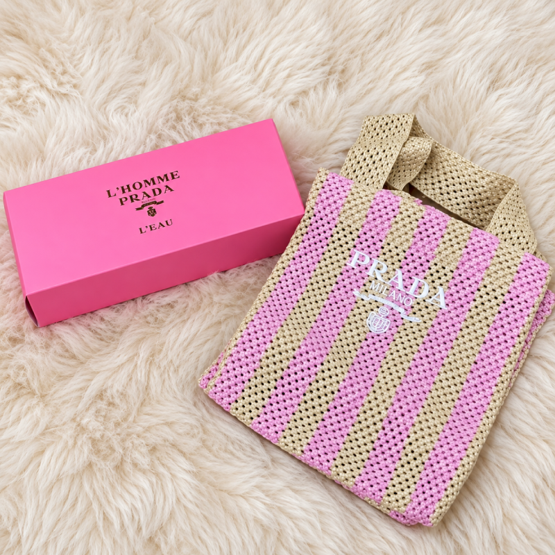 Prada da Large Raffia Logo Tote